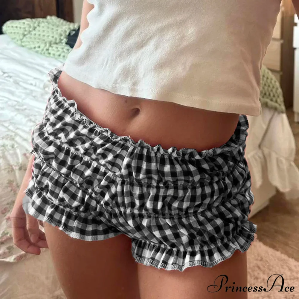 Frilled Checked Stretchy Waist Short - Image 2