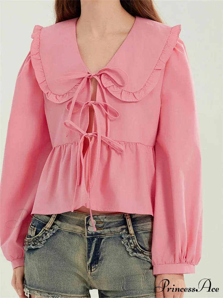 Frilled Declining Neck Fastened Blouse - Image 3