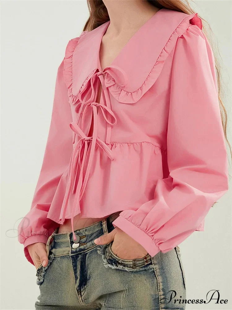 Frilled Declining Neck Fastened Blouse - Image 4