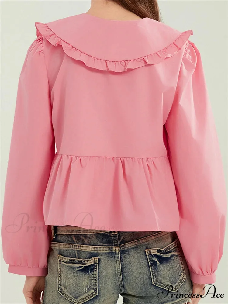 Frilled Declining Neck Fastened Blouse - Image 6