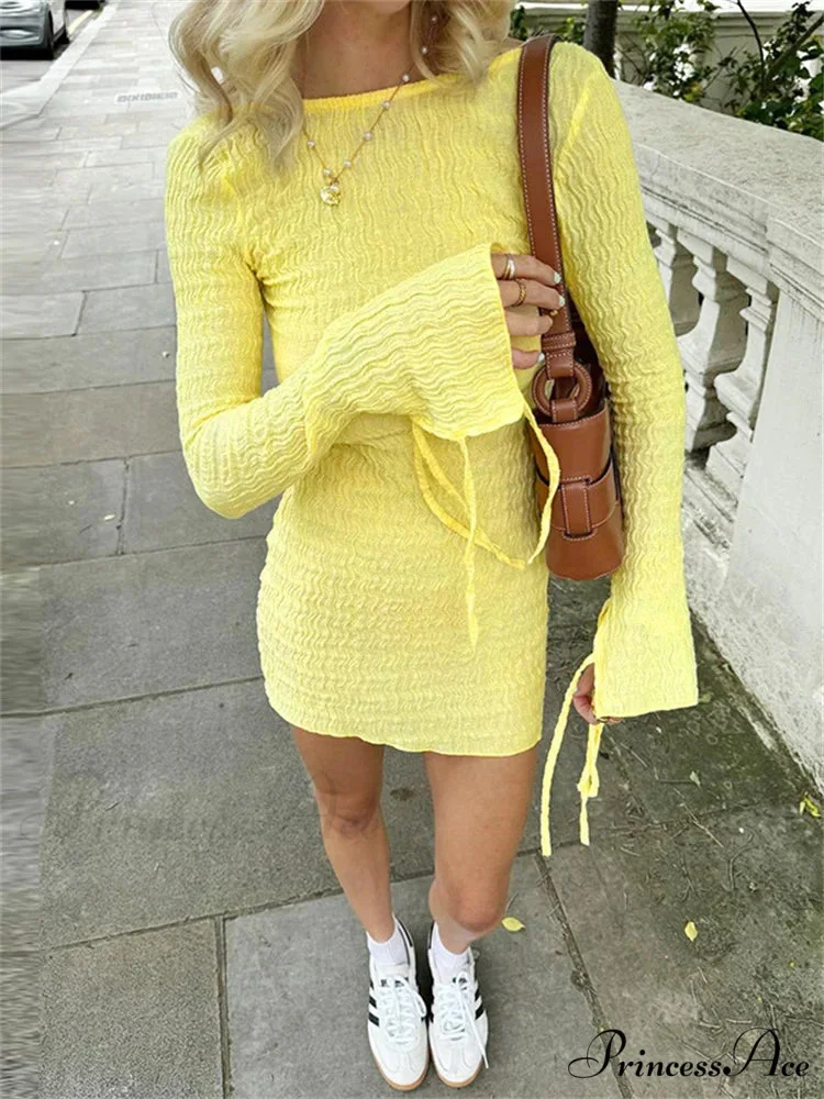 Frilled Extended Sleeve Short Dress - Image 5