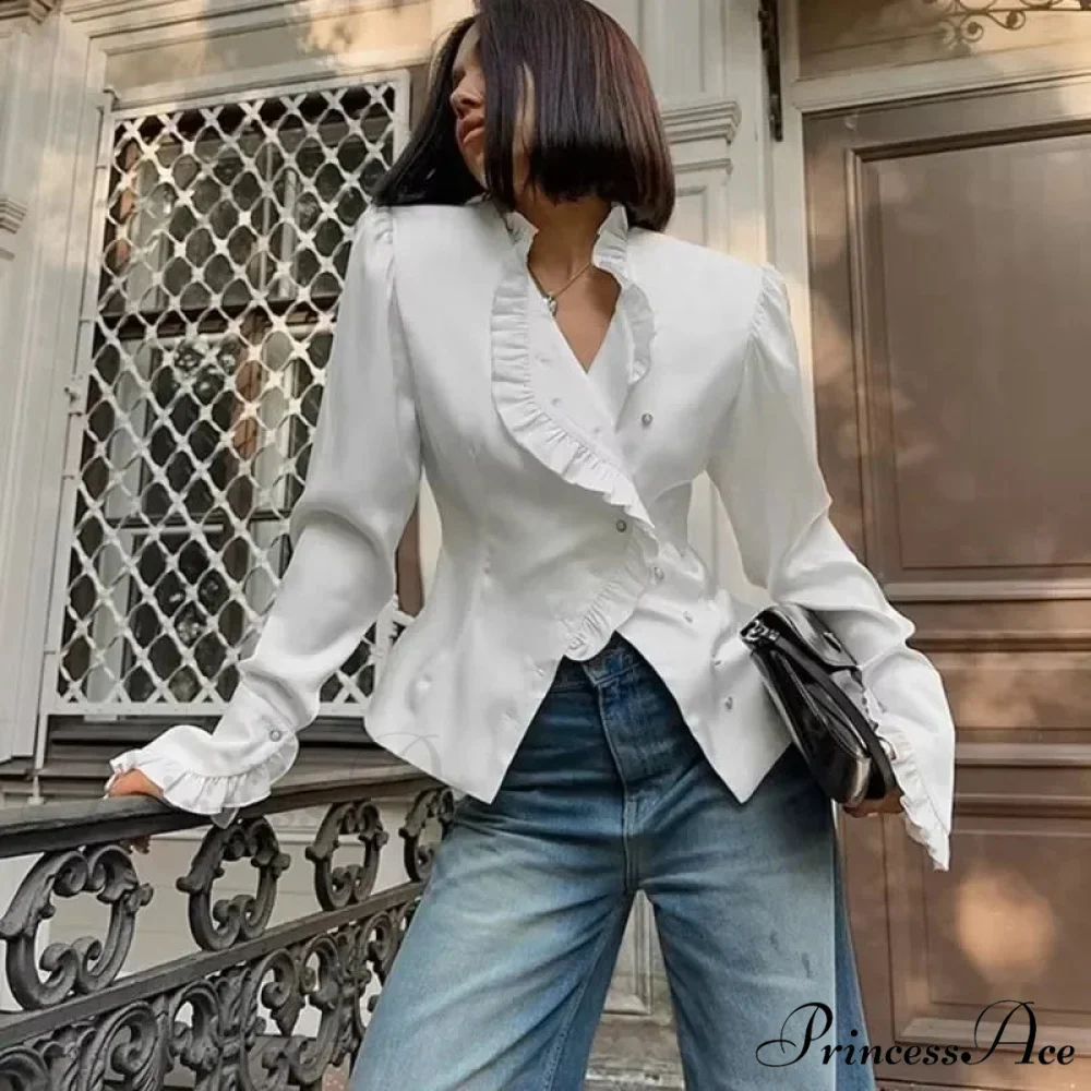 Frilled Ivory Extended Sleeve Top - Image 2