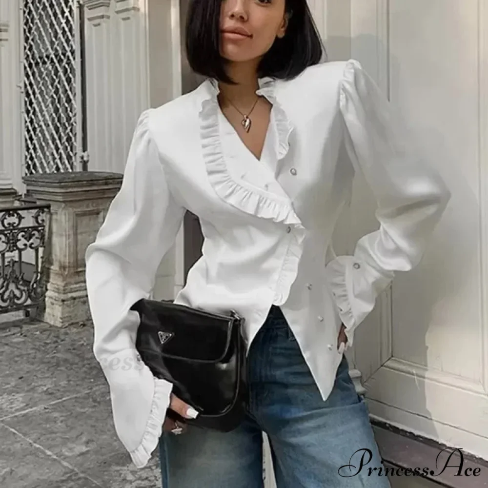 Frilled Ivory Extended Sleeve Top - Image 3