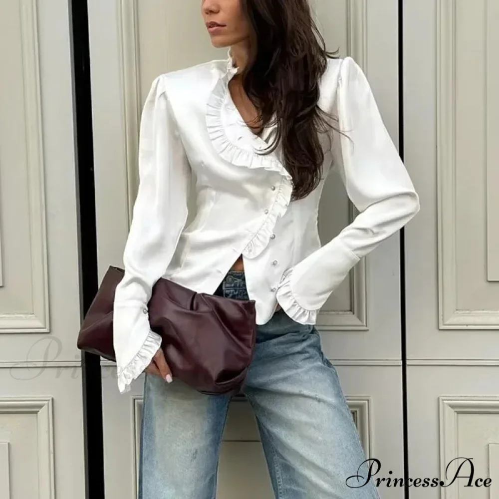 Frilled Ivory Extended Sleeve Top - Image 6