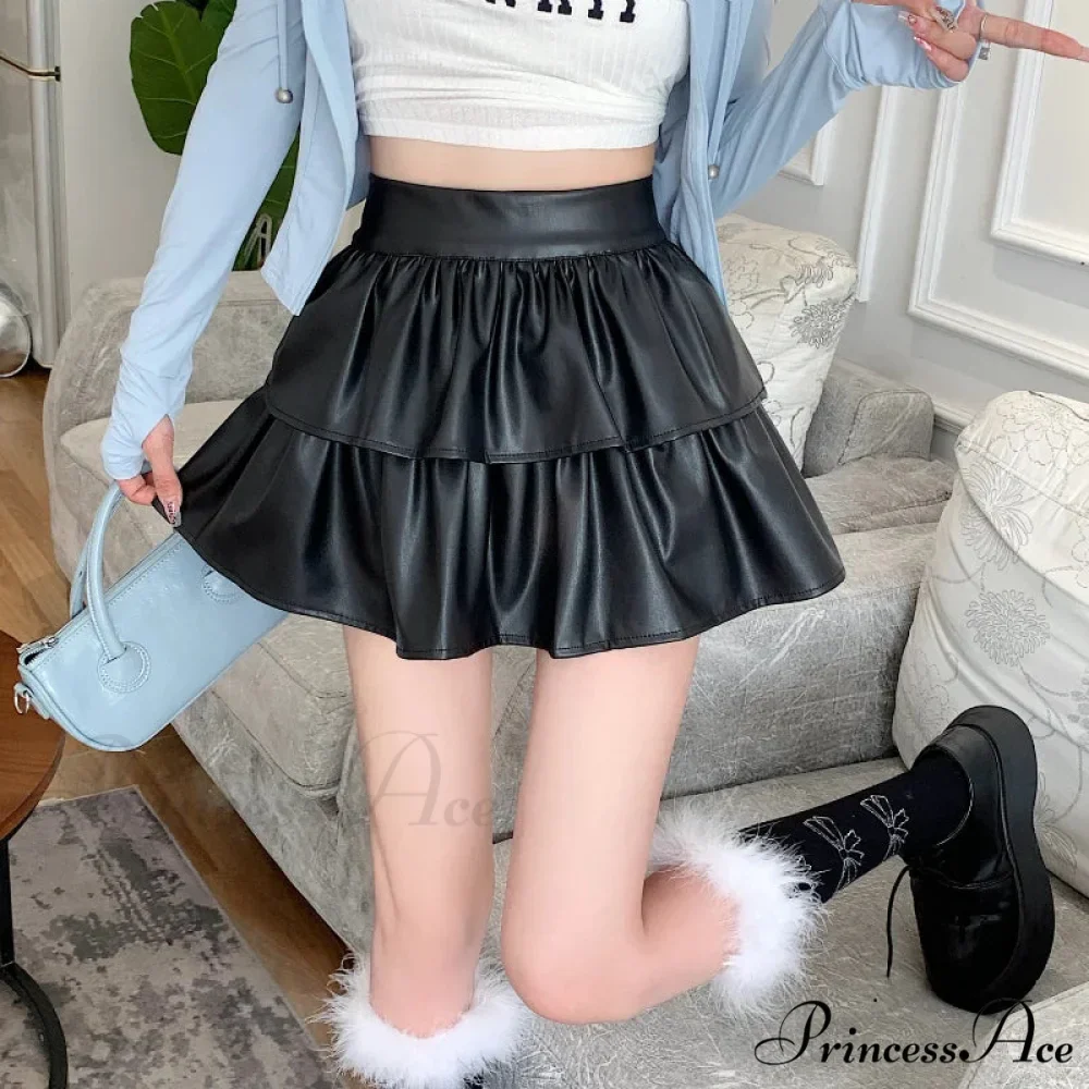 Frilled Leather Gothic Skirt - Image 2