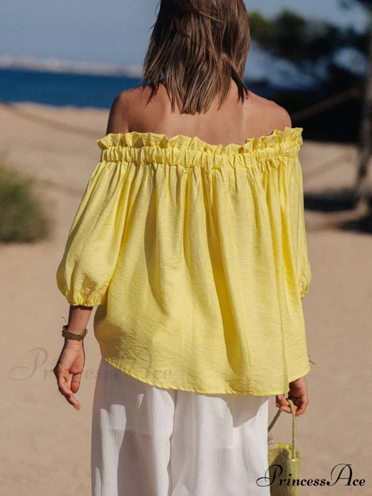 Frilled Off-Shoulder Monochrome Style Blouse - Image 2