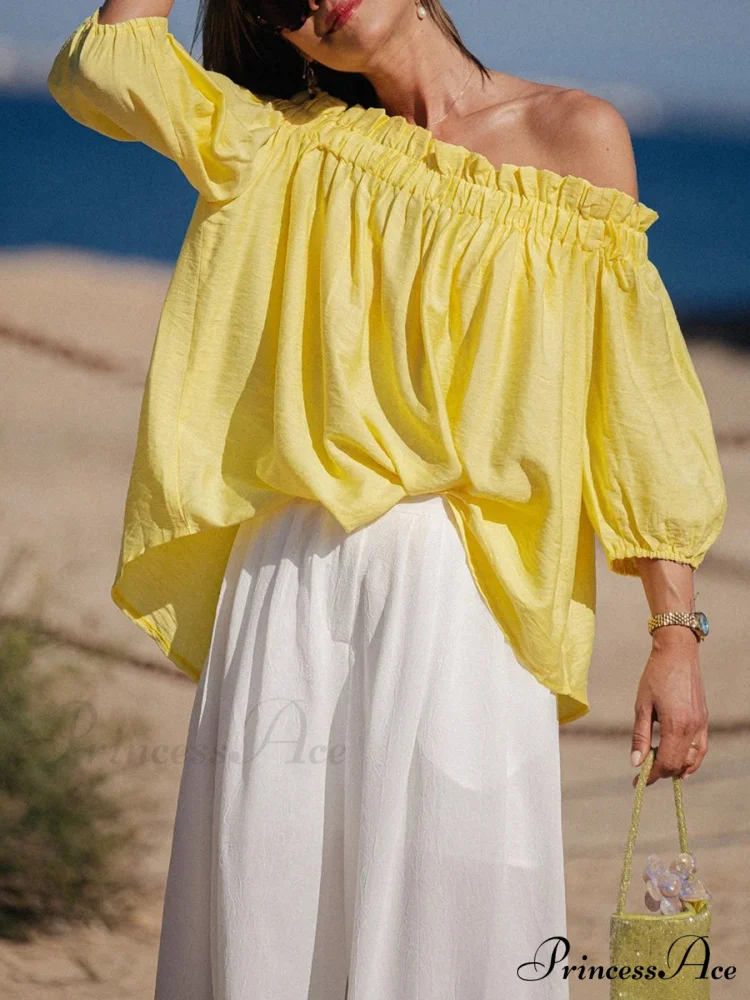 Frilled Off-Shoulder Monochrome Style Blouse - Image 3