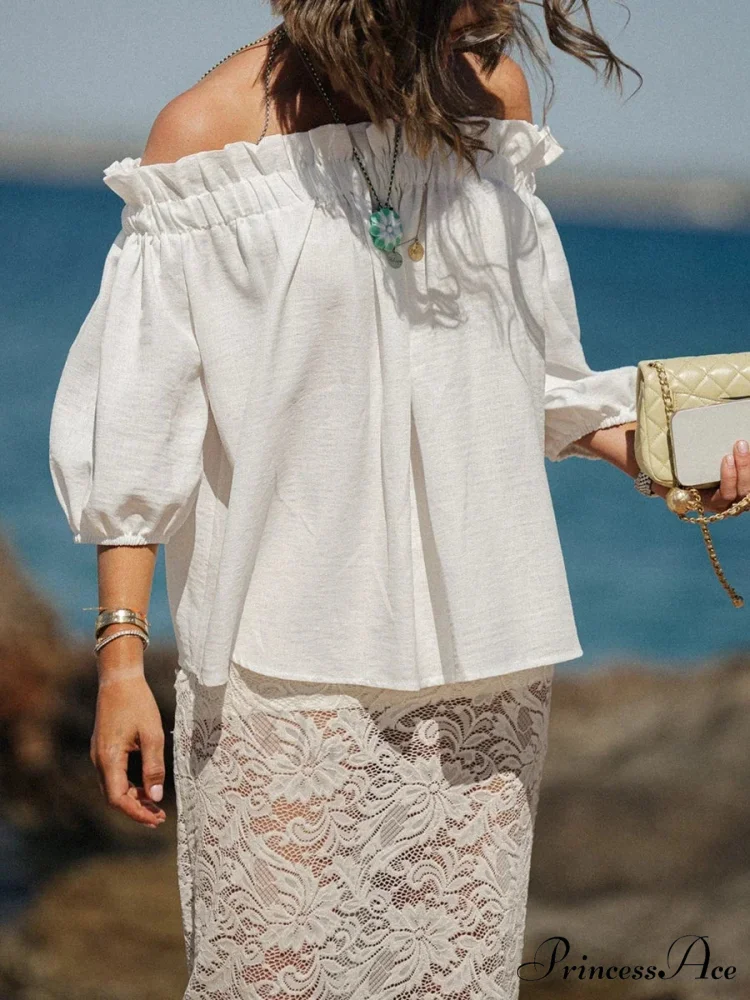 Frilled Off-Shoulder Monochrome Style Blouse - Image 4