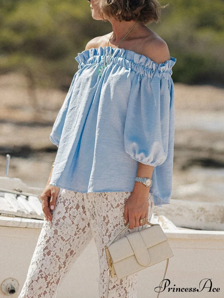 Frilled Off-Shoulder Monochrome Style Blouse - Image 5