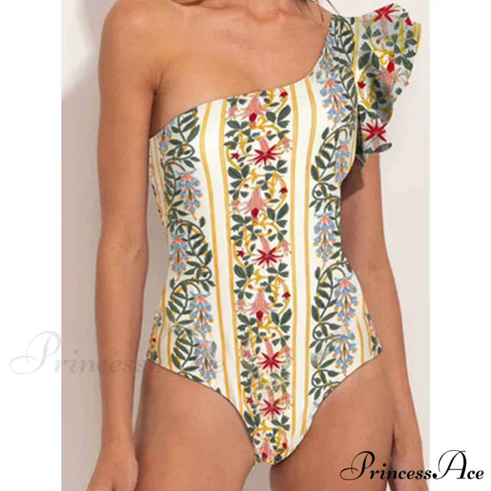 Frilled Printed Uneven Swimsuit One Piece - Image 3