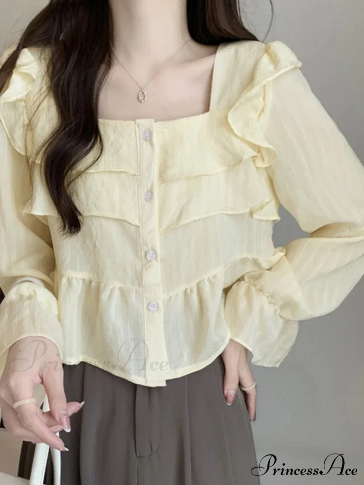 Frilled Quadrilateral Neck Flare Sleeve Top - Image 3
