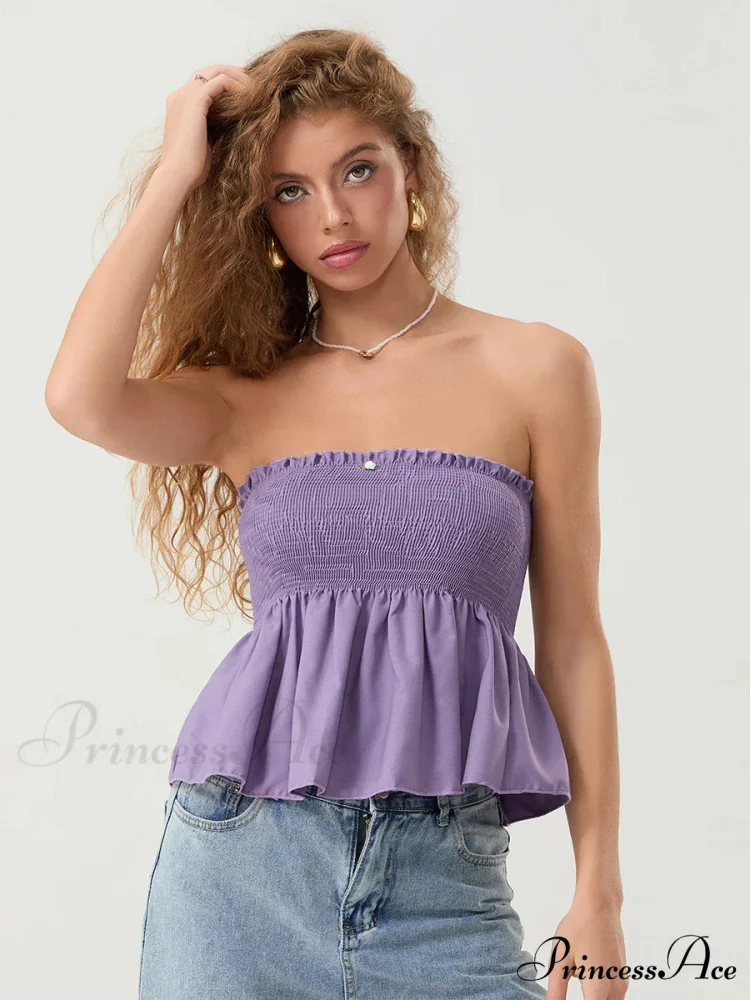 Frilled Strapless Shirred Flowing Hem Bodydoll Tube Top - Image 3