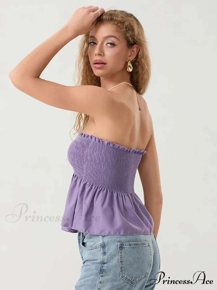 Frilled Strapless Shirred Flowing Hem Bodydoll Tube Top - Image 4