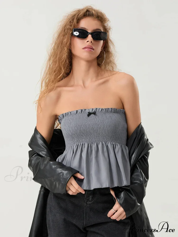 Frilled Strapless Shirred Flowing Hem Bodydoll Tube Top - Image 5