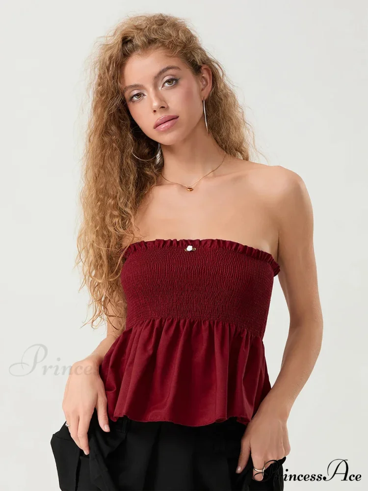 Frilled Strapless Shirred Flowing Hem Bodydoll Tube Top - Image 6