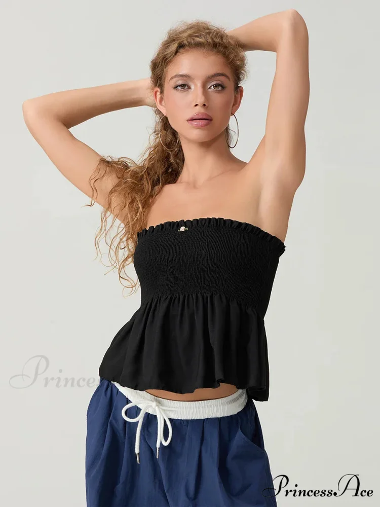 Frilled Strapless Shirred Flowing Hem Bodydoll Tube Top - Image 7