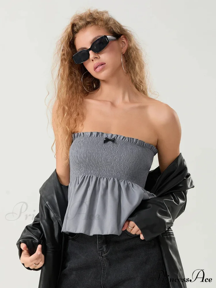 Frilled Strapless Shirred Flowing Hem Bodydoll Tube Top - Image 8