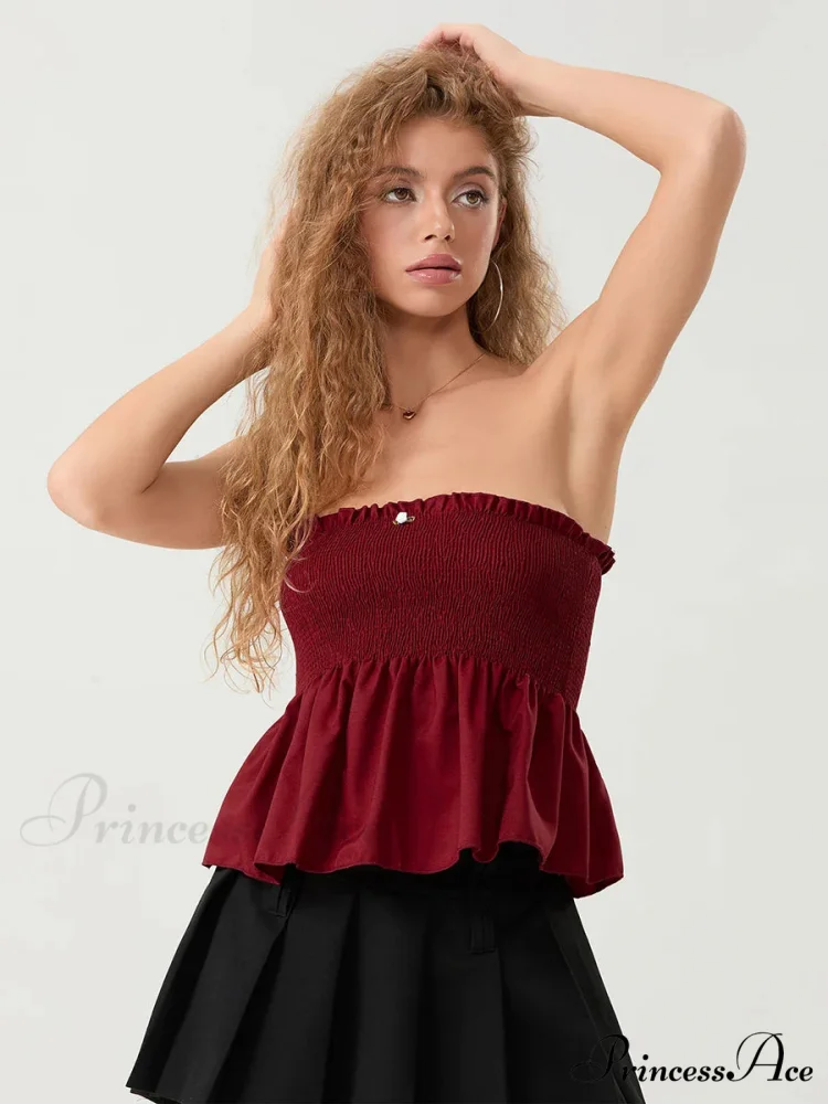 Frilled Strapless Shirred Flowing Hem Bodydoll Tube Top - Image 9