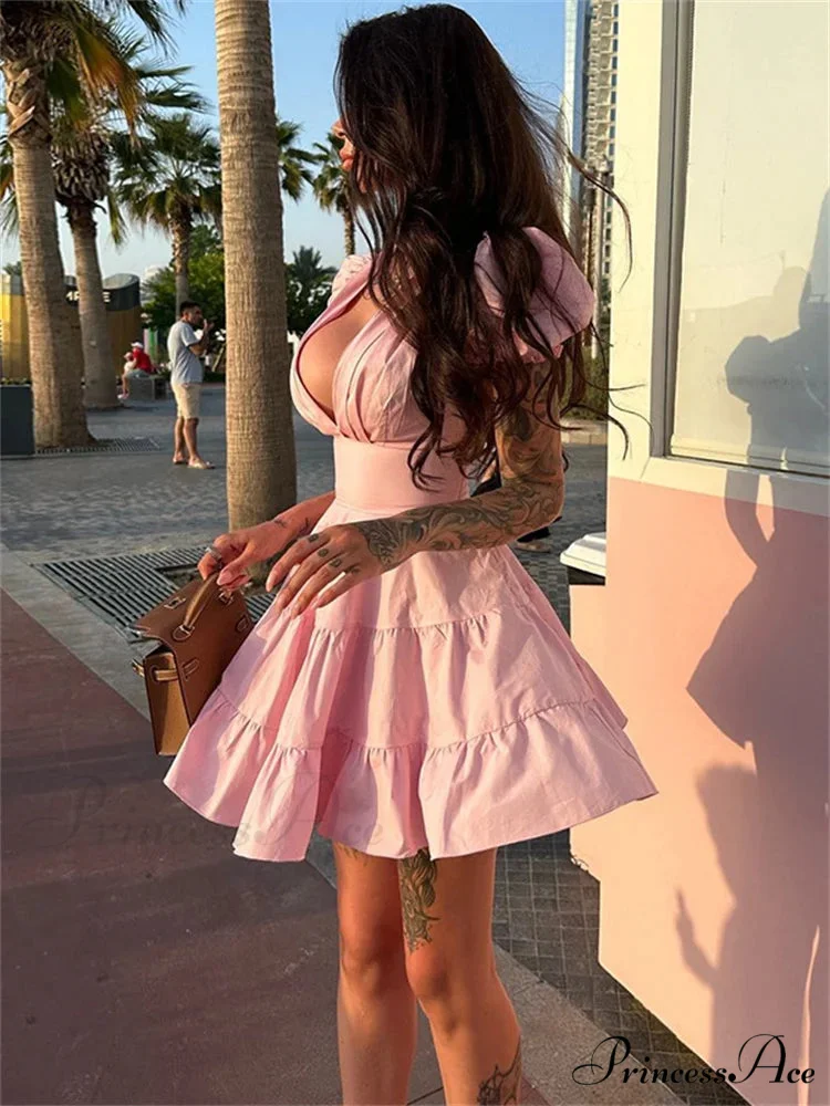 Frilled Tied-Up Sleek Mini Dress - Image 3