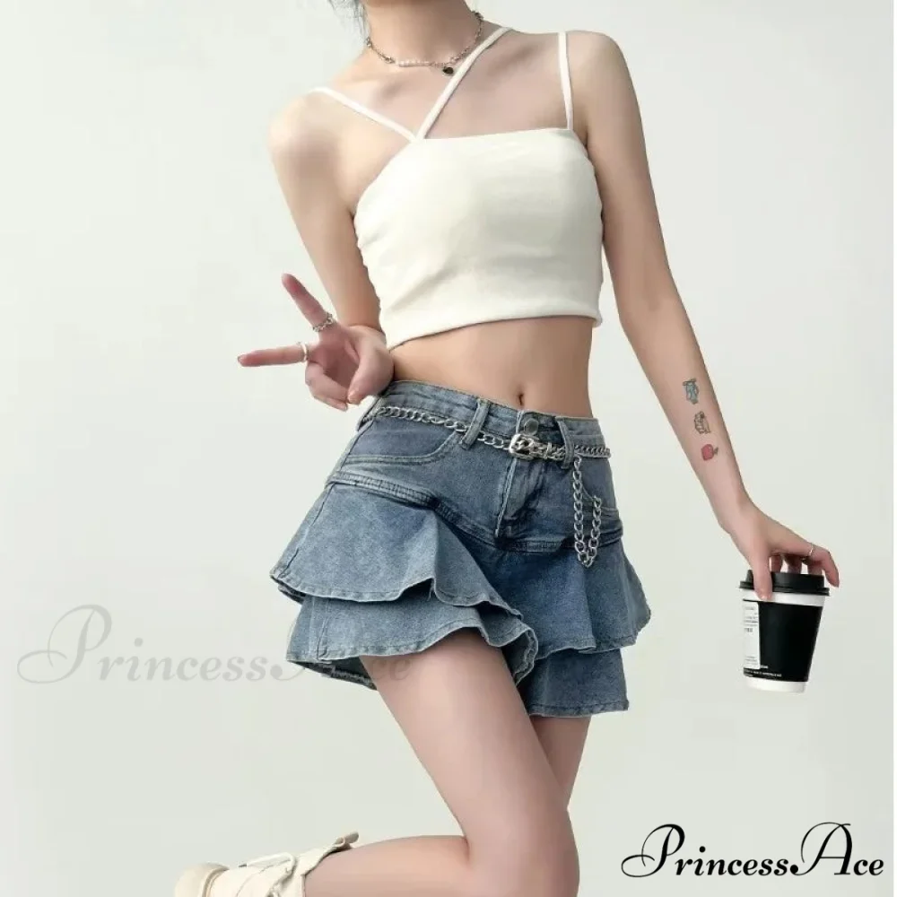 Frilled Tiny Denim Educational Skirt - Image 2