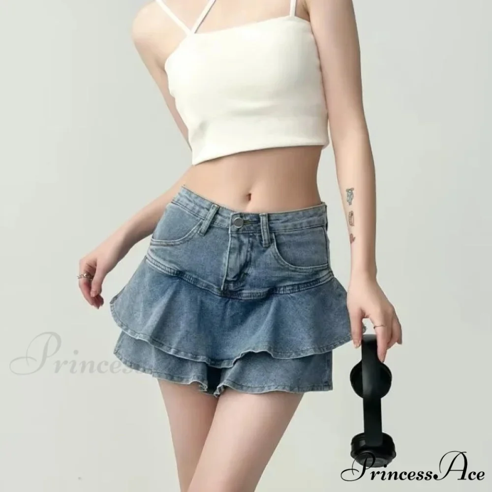 Frilled Tiny Denim Educational Skirt - Image 3