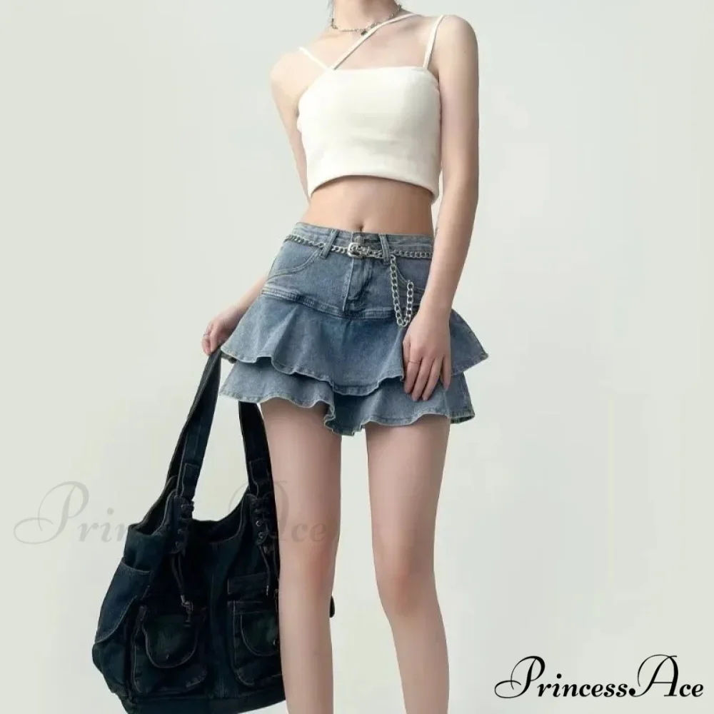 Frilled Tiny Denim Educational Skirt - Image 4