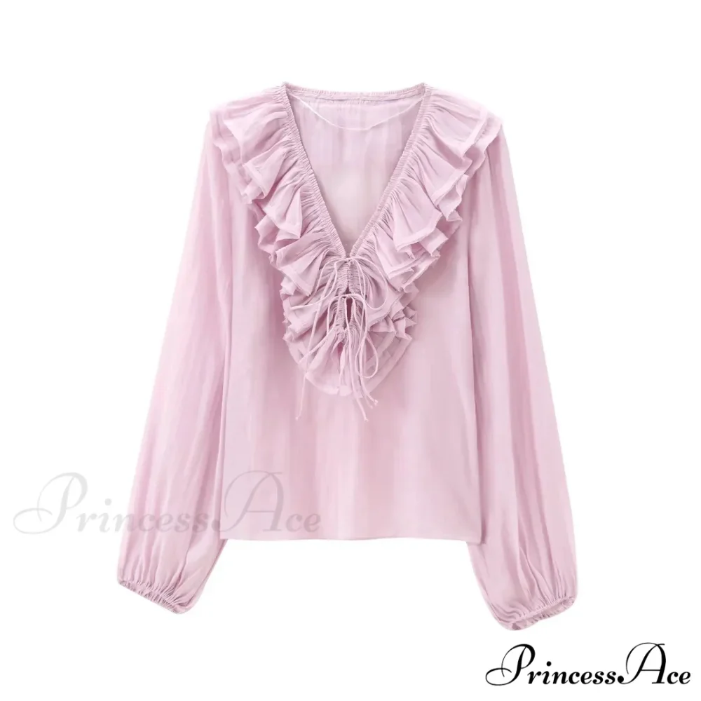 Frills Profound Plunge Lace-Up Baggy Boho Blouse - Image 4