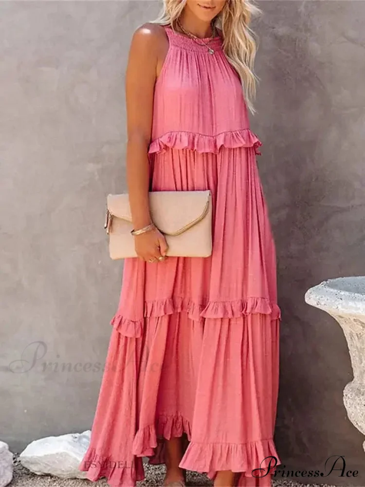 Frills Seductive Divided Halter Sleeveless Generous Hem Maxi Boho Dress - Image 10