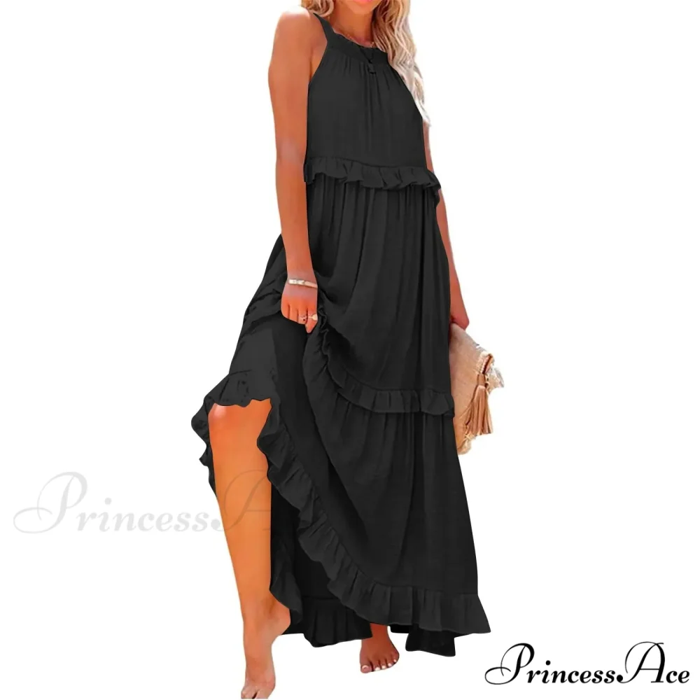 Frills Seductive Divided Halter Sleeveless Generous Hem Maxi Boho Dress - Image 12