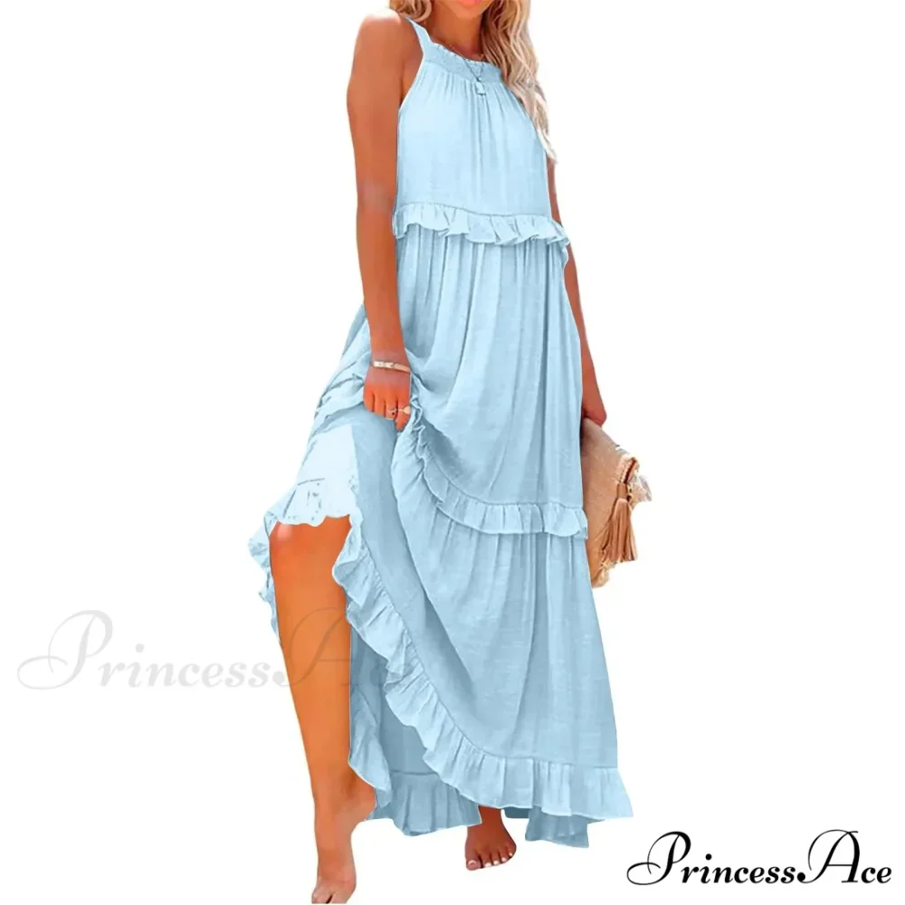 Frills Seductive Divided Halter Sleeveless Generous Hem Maxi Boho Dress - Image 13