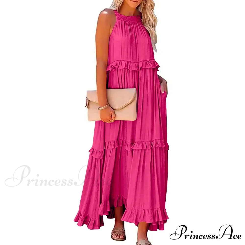 Frills Seductive Divided Halter Sleeveless Generous Hem Maxi Boho Dress - Image 14
