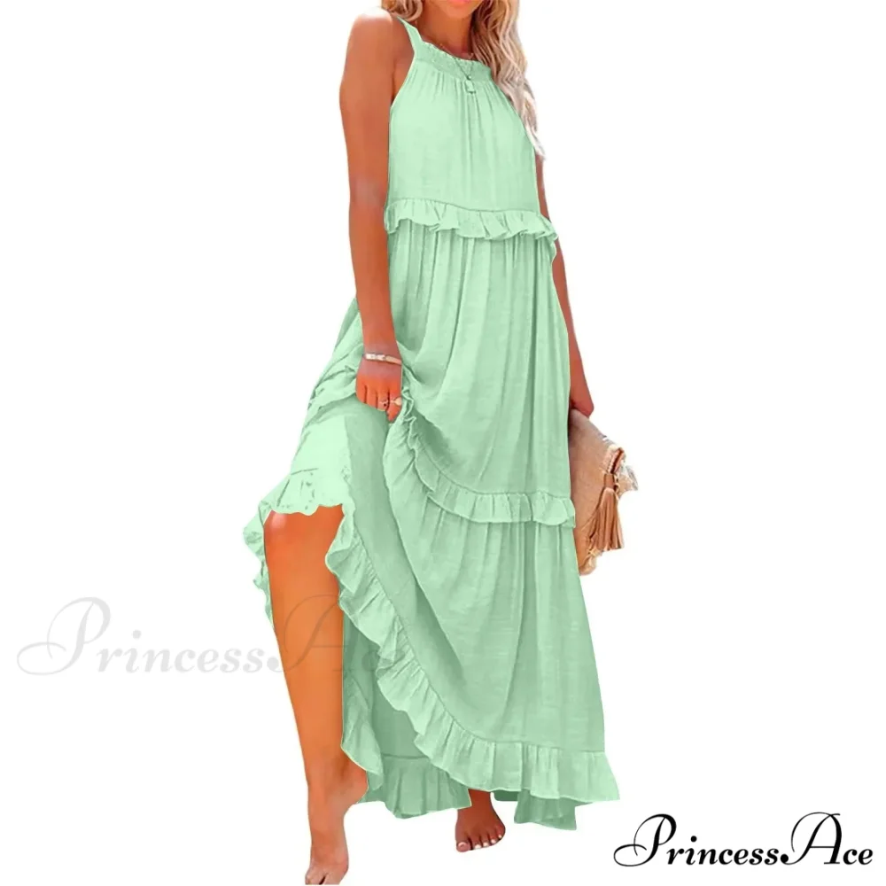 Frills Seductive Divided Halter Sleeveless Generous Hem Maxi Boho Dress - Image 15