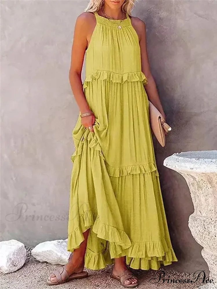 Frills Seductive Divided Halter Sleeveless Generous Hem Maxi Boho Dress - Image 16