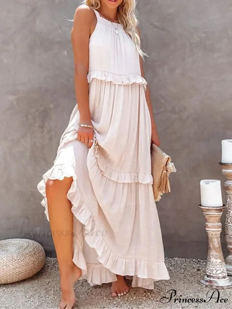 Frills Seductive Divided Halter Sleeveless Generous Hem Maxi Boho Dress - Image 4