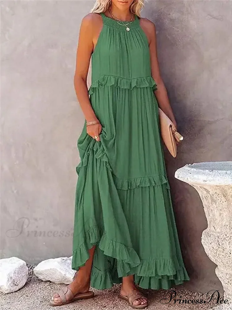 Frills Seductive Divided Halter Sleeveless Generous Hem Maxi Boho Dress - Image 7