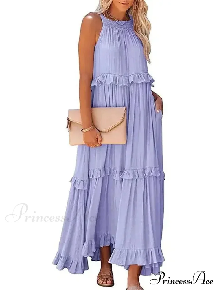 Frills Seductive Divided Halter Sleeveless Generous Hem Maxi Boho Dress - Image 8