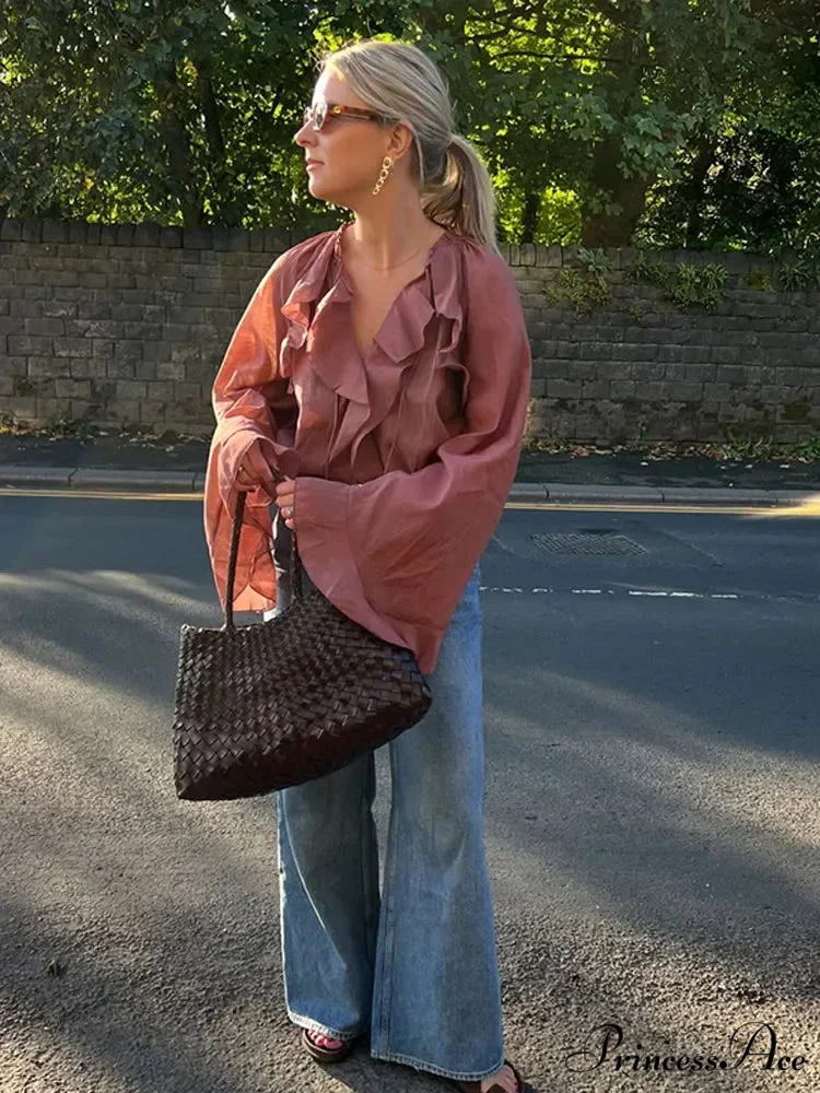 Frills Tie Up Deep Plunge Gauze Top - Image 2
