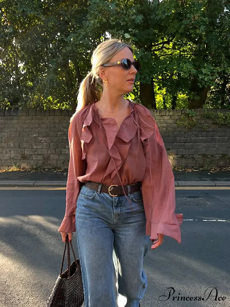 Frills Tie Up Deep Plunge Gauze Top - Image 3