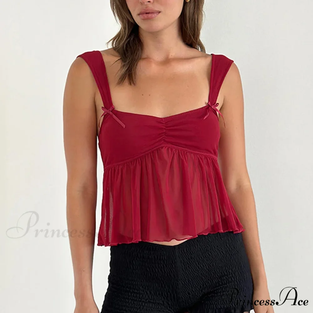 Frilly Hem Transparent Mesh Crop Top - Image 2