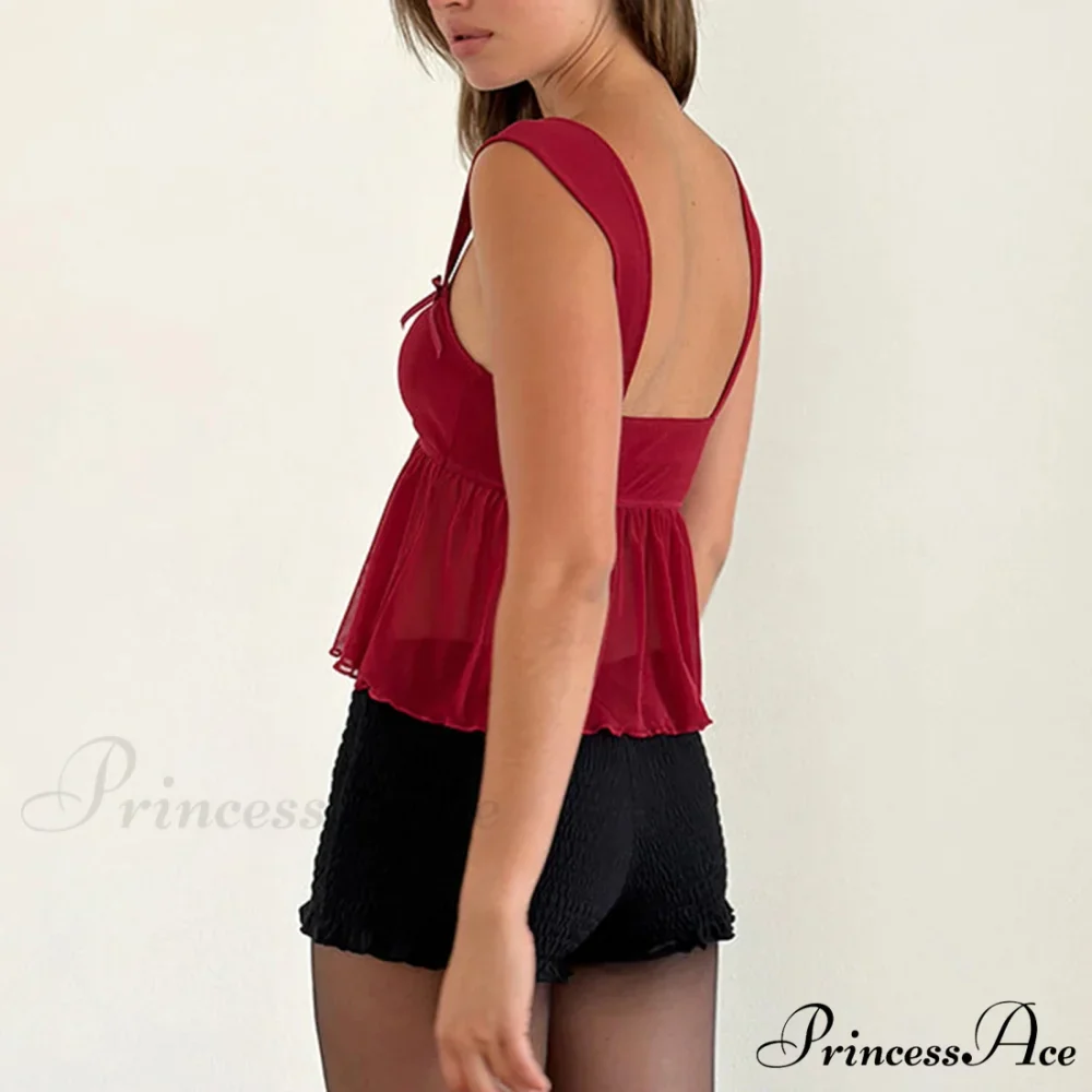 Frilly Hem Transparent Mesh Crop Top - Image 3