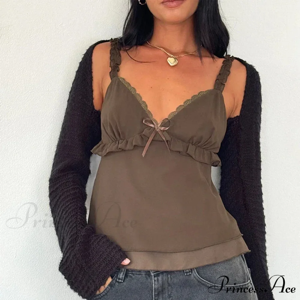 Frilly Spaghetti Strap Chiffon Flounced Crop Top - Image 5