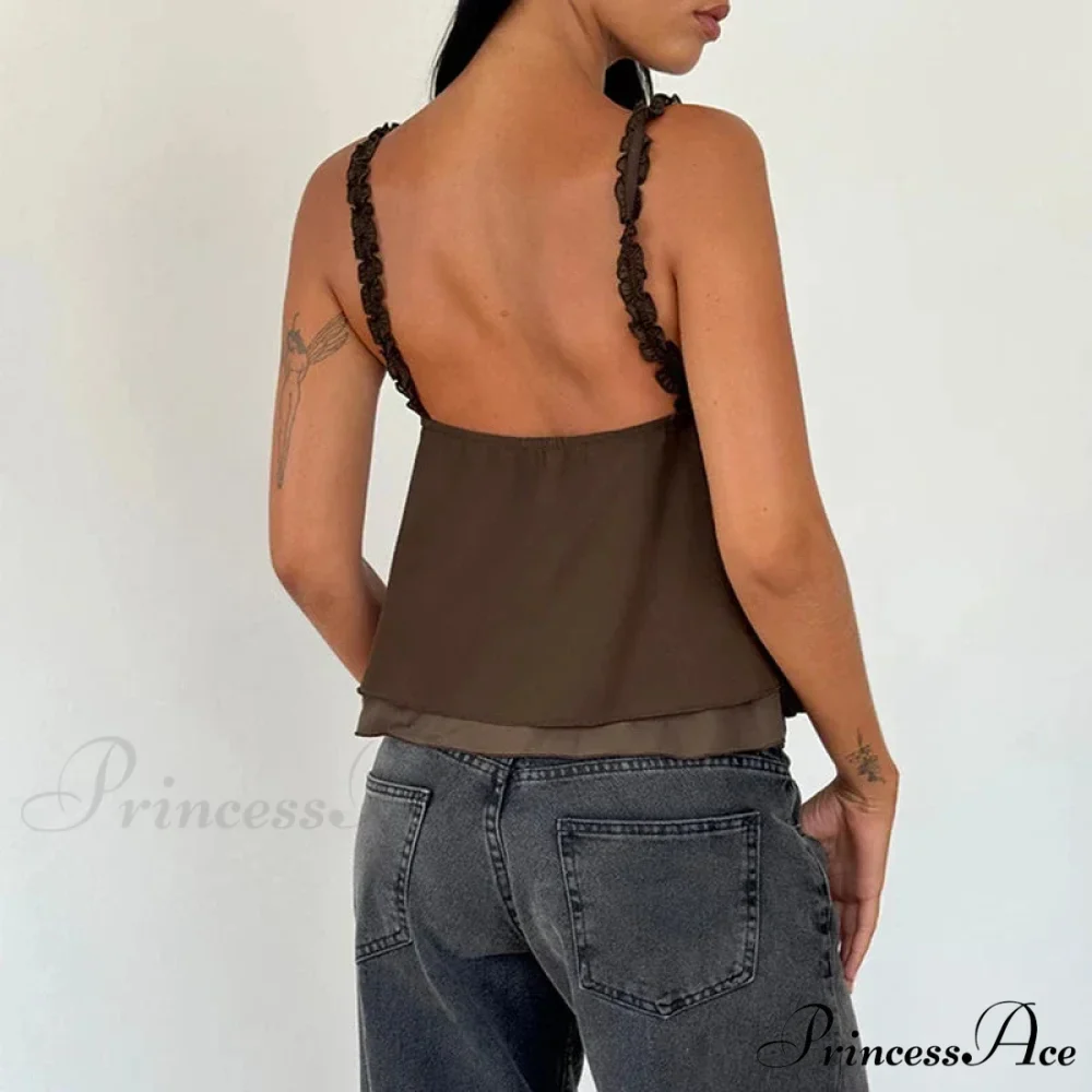 Frilly Spaghetti Strap Chiffon Flounced Crop Top - Image 6