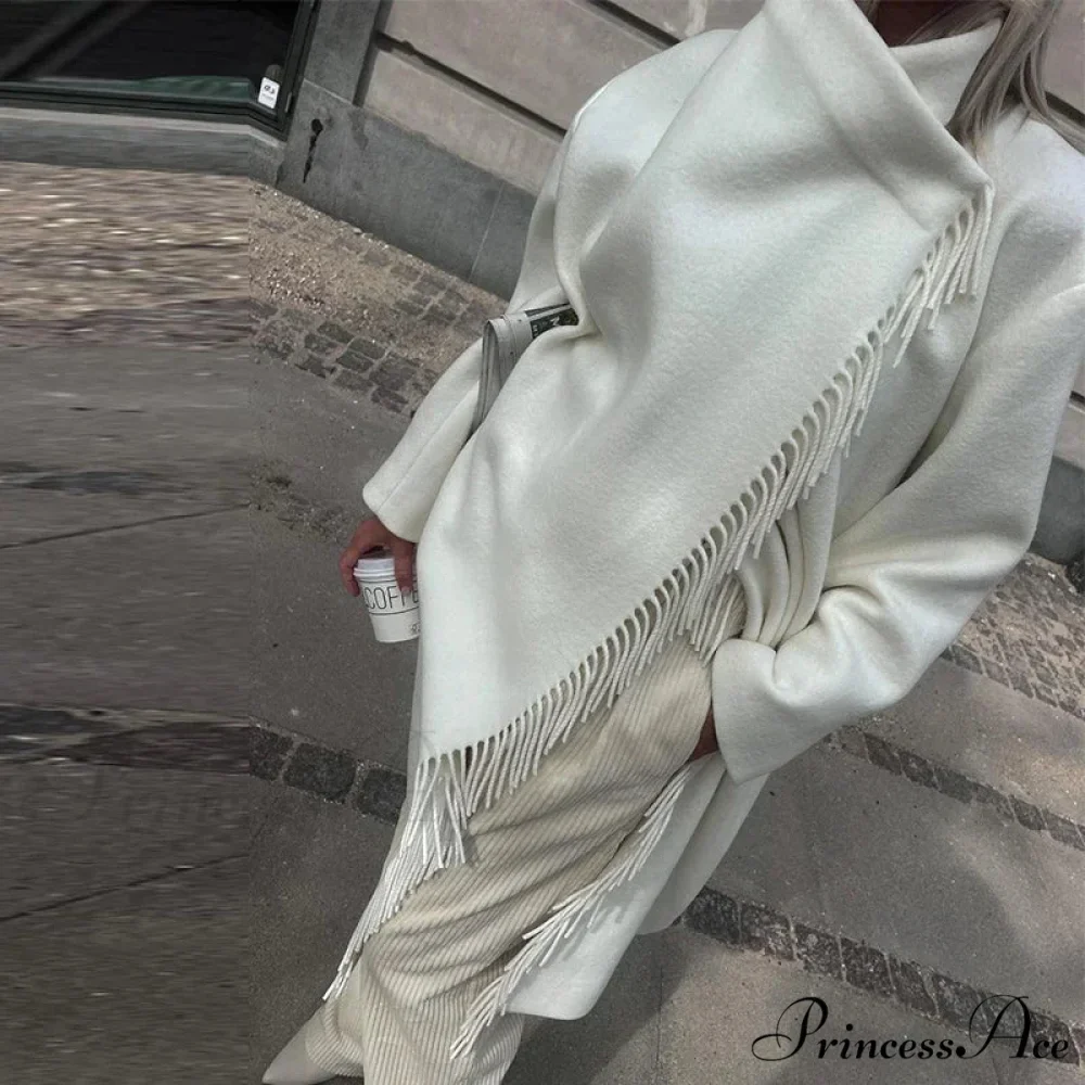 Fringe High-neck Asymmetrical Fasten Coat - Image 7