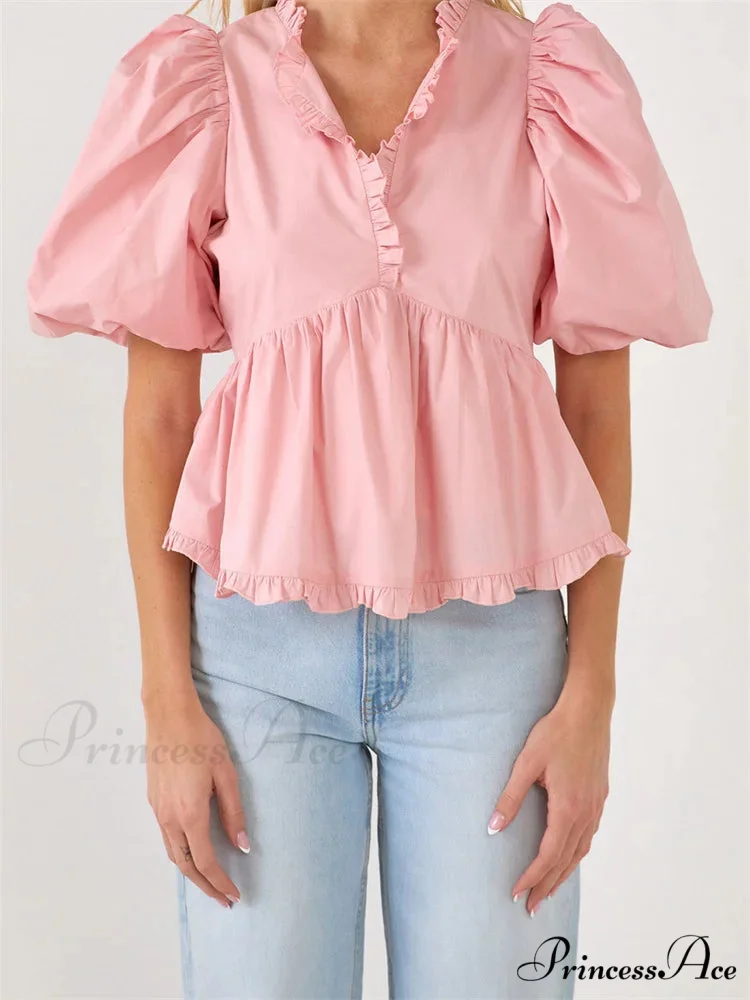 Full Sleeve Frill Trim V-neck Top - Image 3