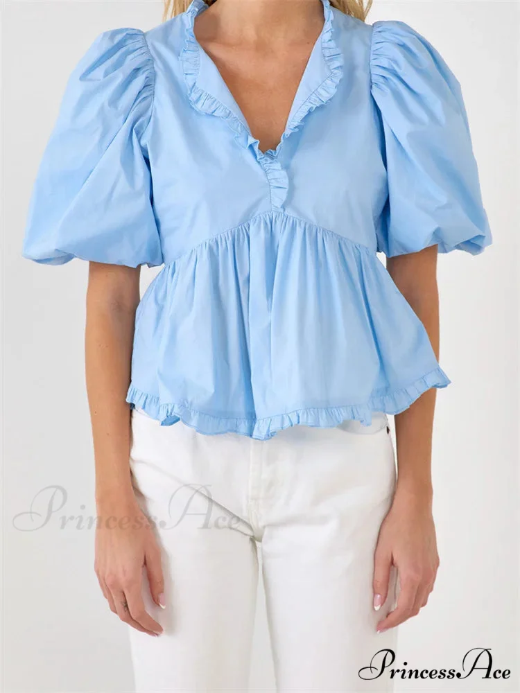 Full Sleeve Frill Trim V-neck Top - Image 4