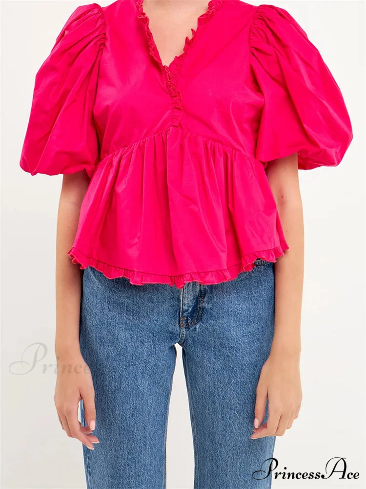 Full Sleeve Frill Trim V-neck Top - Image 6