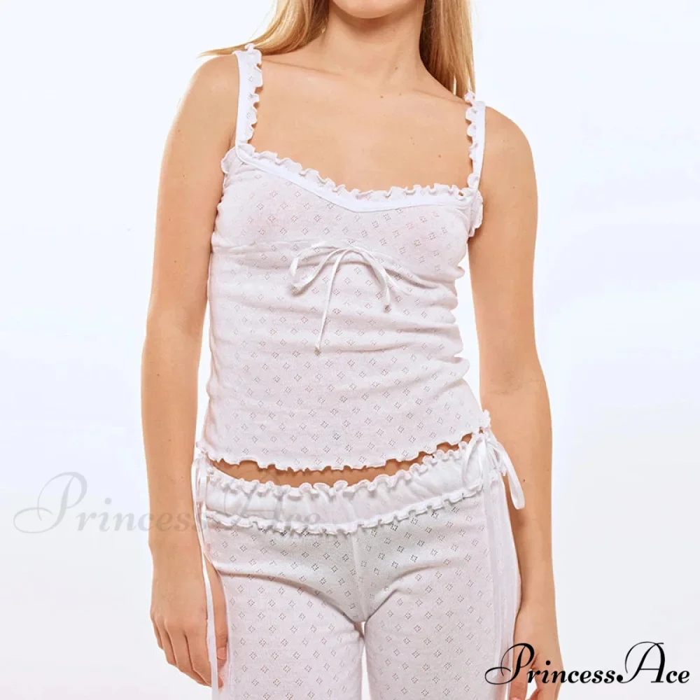 Fungal Eyelet Sleeveless Camisole Wide Leg Trousers Two Pieces Set - Image 2