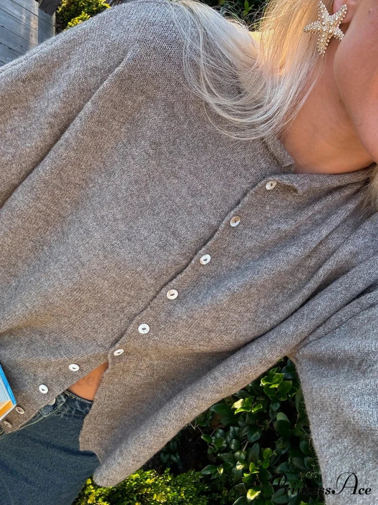 Furry Button-Front Extended Sleeve Knit Cardigan - Image 3