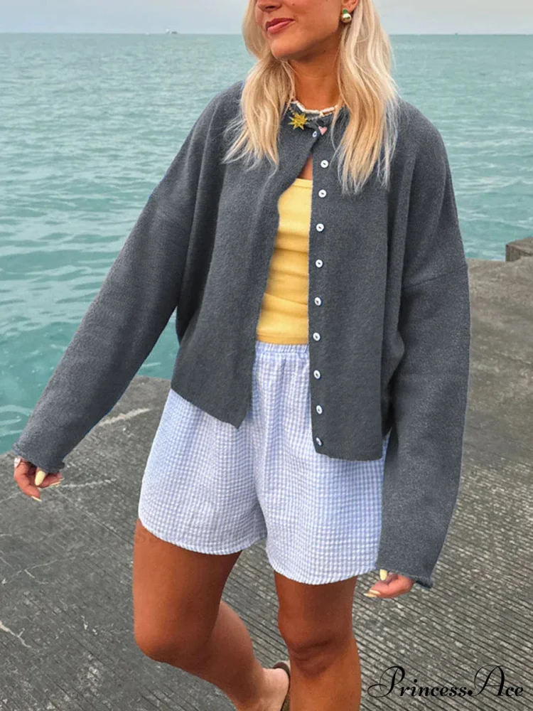 Furry Button-Front Extended Sleeve Knit Cardigan - Image 4