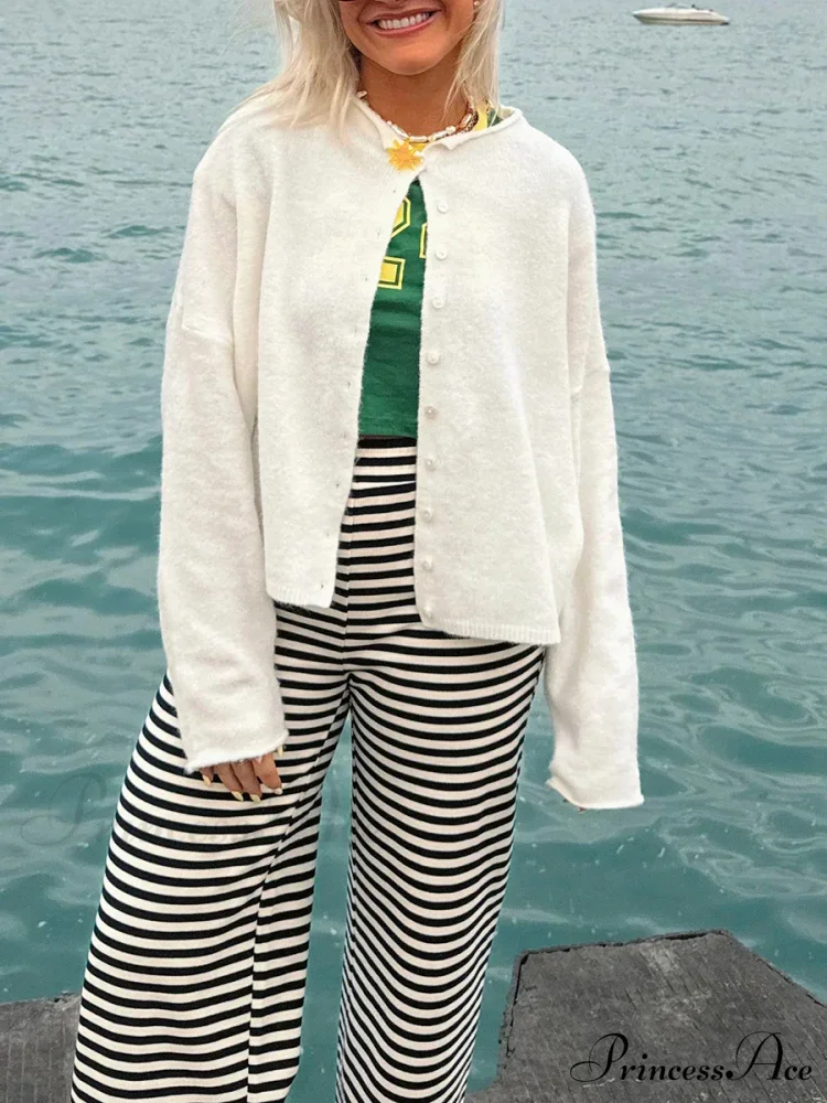 Furry Button-Front Extended Sleeve Knit Cardigan - Image 7